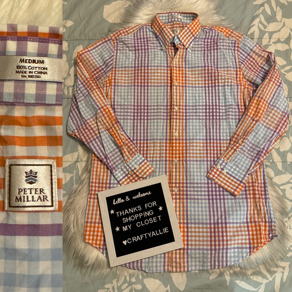 Peter Millar 100% Cotton Long Sleeve Dress Shirt | Men’s Medium